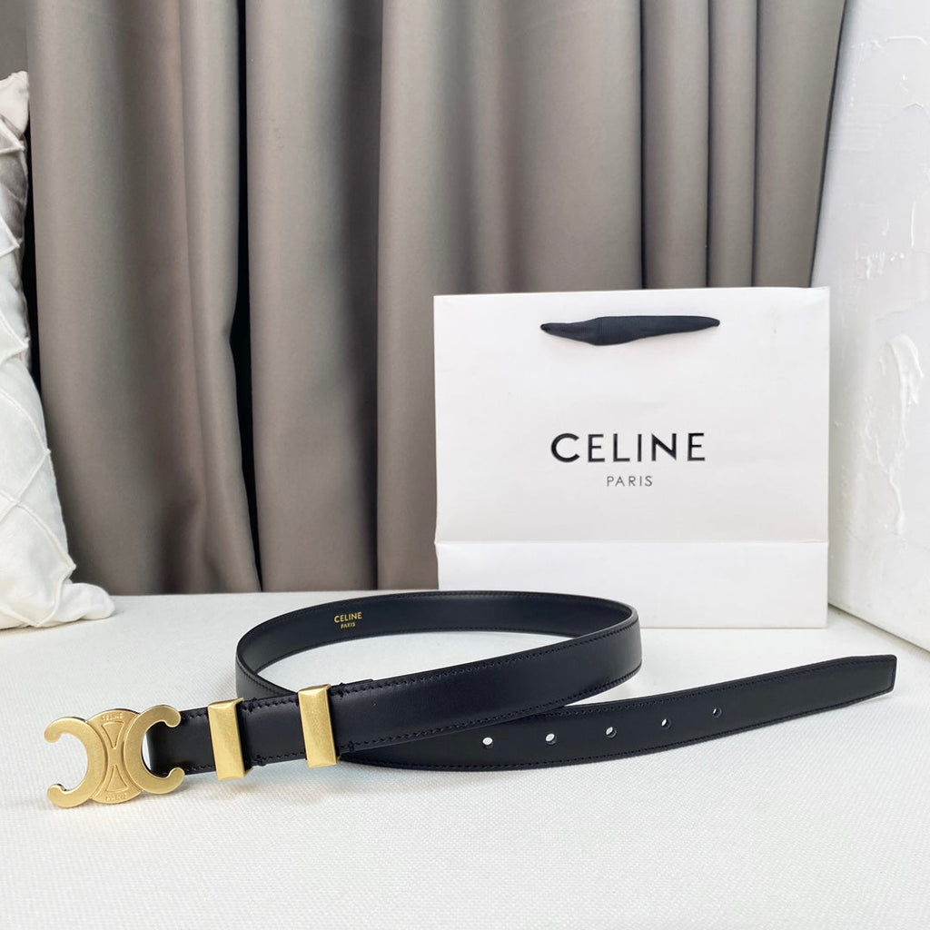 CELINE Medium Triomphe Belt 25mm Black Calfskin Gold Loop Ghw