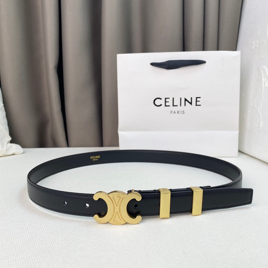 CELINE Medium Triomphe Belt 25mm Black Calfskin Gold Loop Ghw