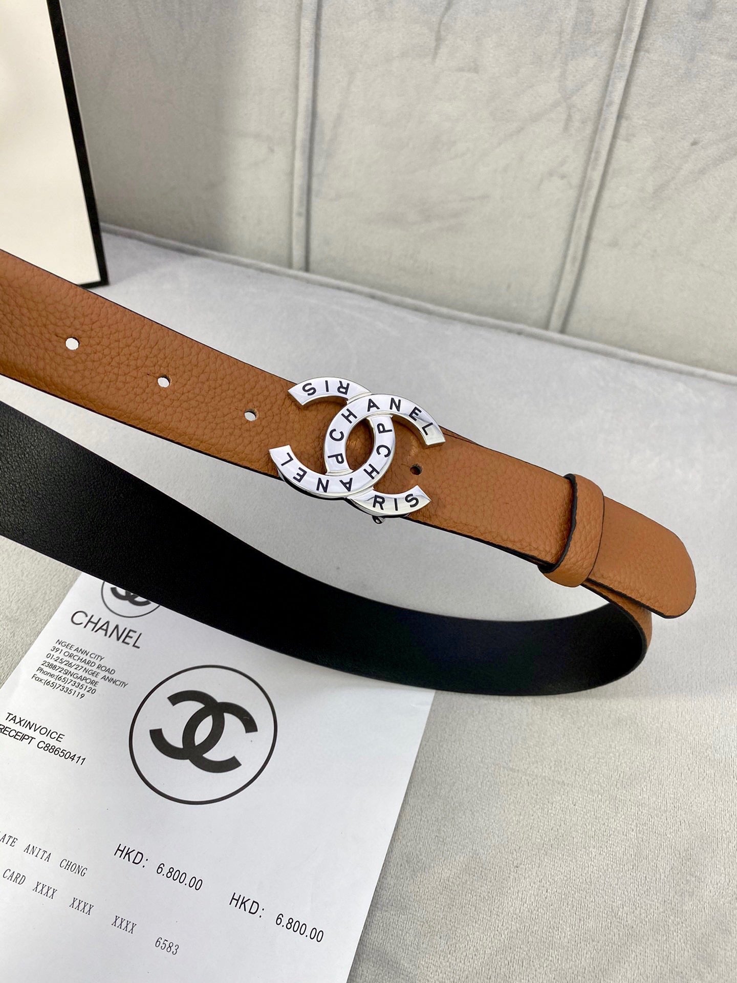 CHANEL 30MM BELT IN BRONZE BROWN SMOOTH CALFSKIN WITH SILVER HARDWARE