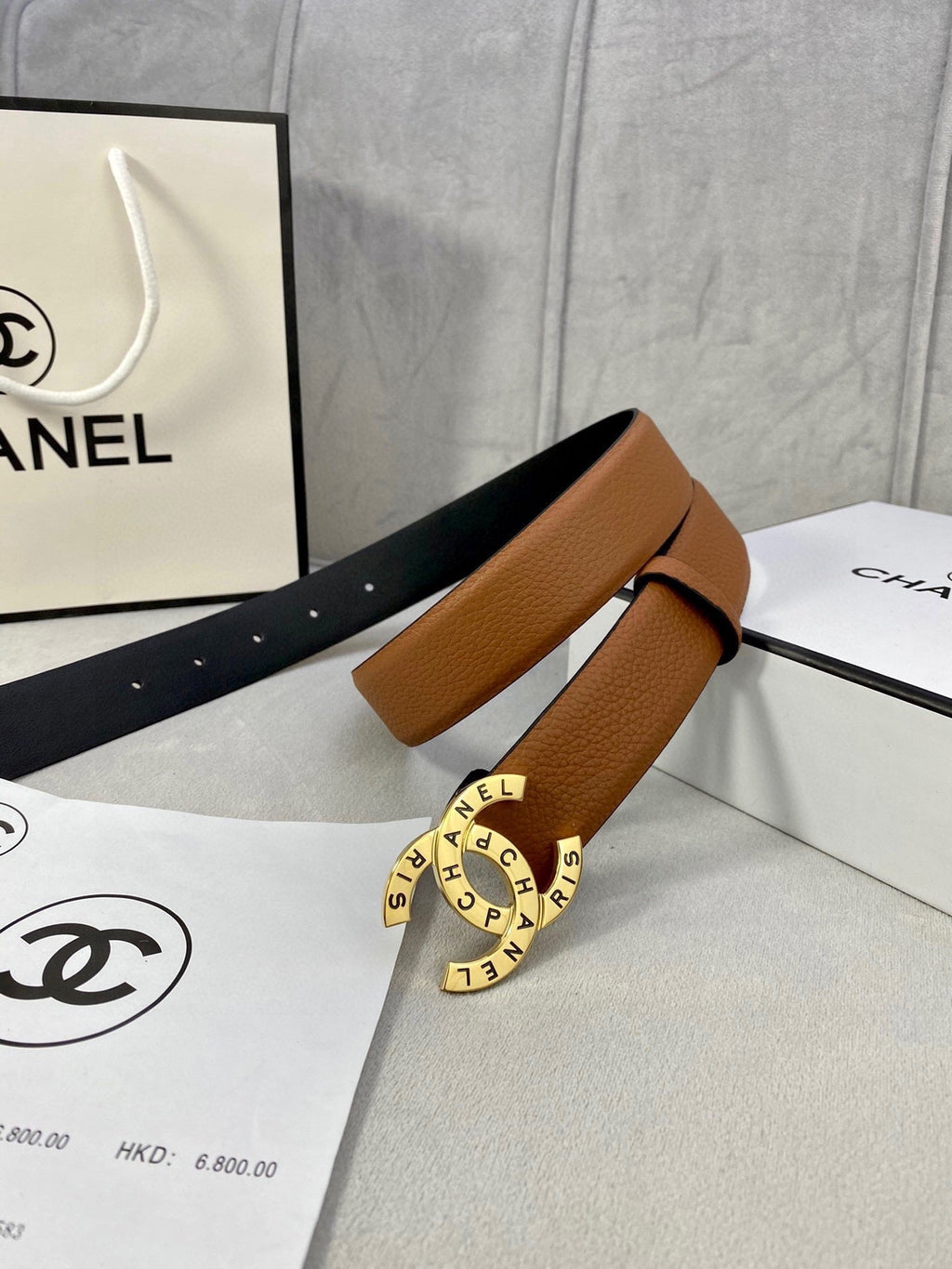 CHANEL 30MM BELT IN BRONZE BROWN SMOOTH CALFSKIN WITH GOLD HARDWARE