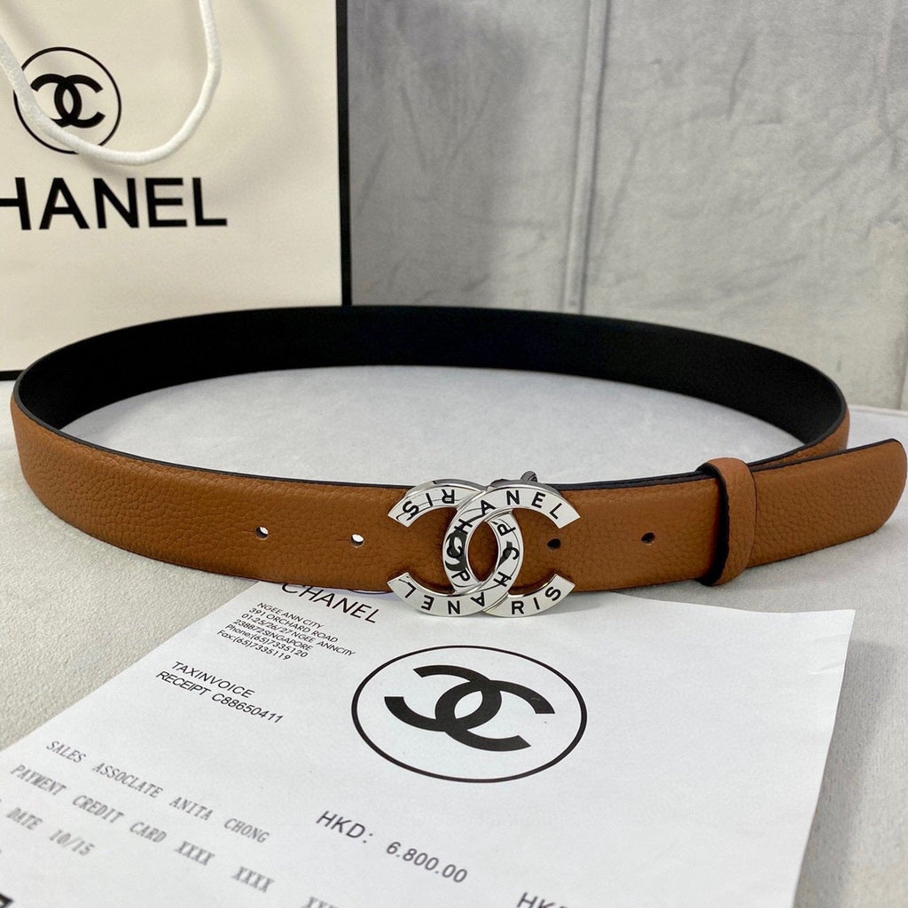 CHANEL 30MM BELT IN BRONZE BROWN SMOOTH CALFSKIN WITH SILVER HARDWARE
