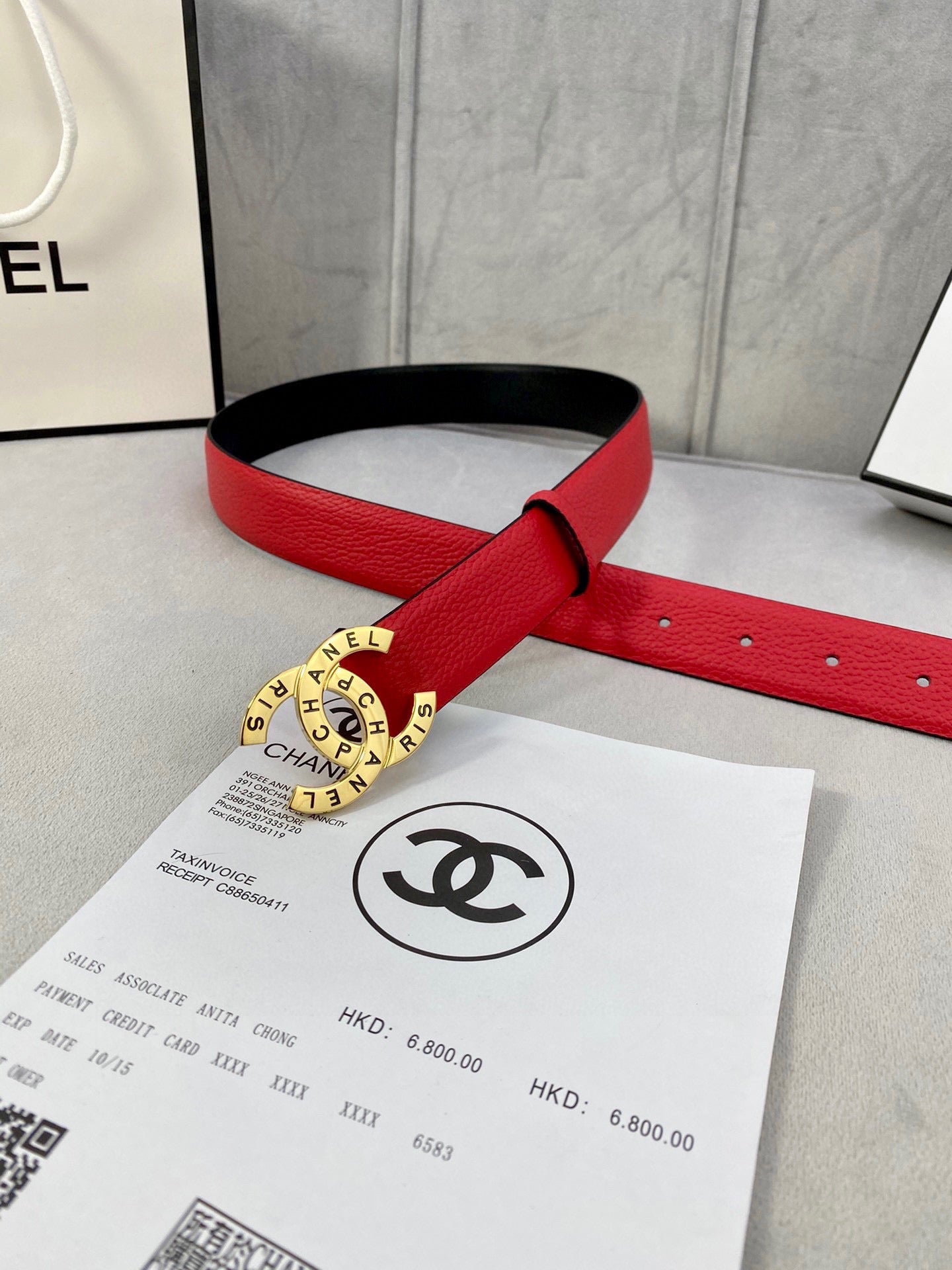 CHANEL 30MM BELT IN CHERRY RED SMOOTH CALFSKIN WITH GOLD HARDWARE
