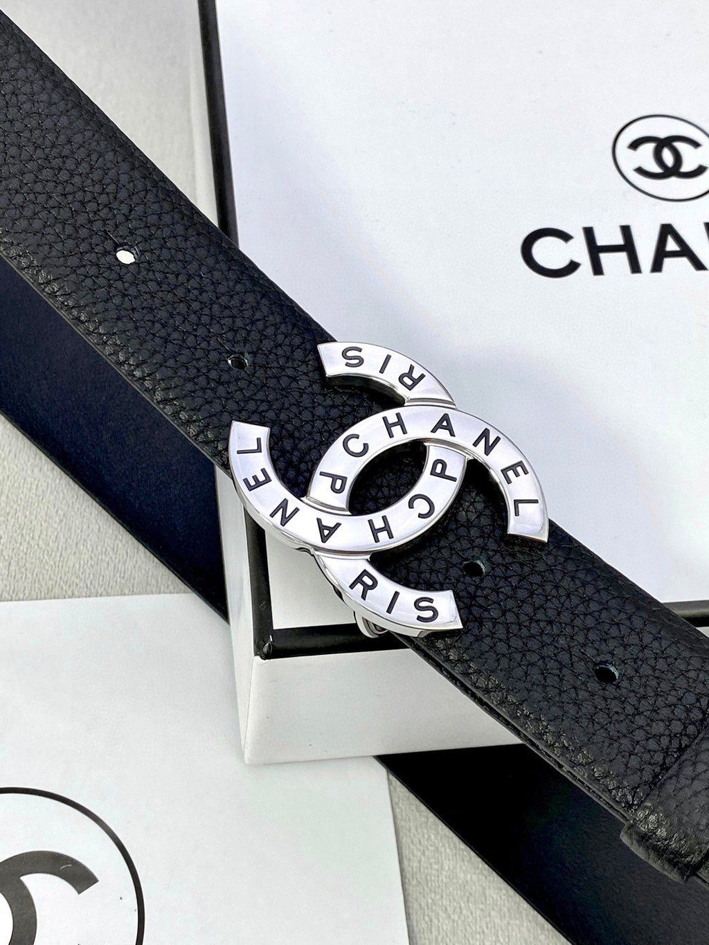 CHANEL 30MM BELT IN BLACK SMOOTH CALFSKIN WITH SILVER HARDWARE