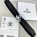 CHANEL 30MM BELT IN BLACK SMOOTH CALFSKIN WITH SILVER HARDWARE