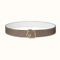 HERMES BOUCLE BELT BUCKLE & REVERSIBLE KHAKI BROWN AND WHITE LEATHER STRAP 38MM GOLD HARDWARE