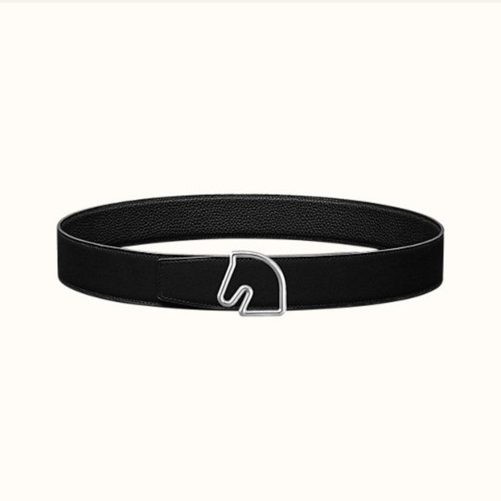 HERMES BOUCLE BELT BUCKLE & REVERSIBLE BLACK AND WHITE LEATHER STRAP 38MM SILVER HARDWARE