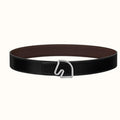HERMES BOUCLE BELT BUCKLE & REVERSIBLE CHOCOLATE BROWN AND BLACK LEATHER STRAP 38MM SILVER HARDWARE