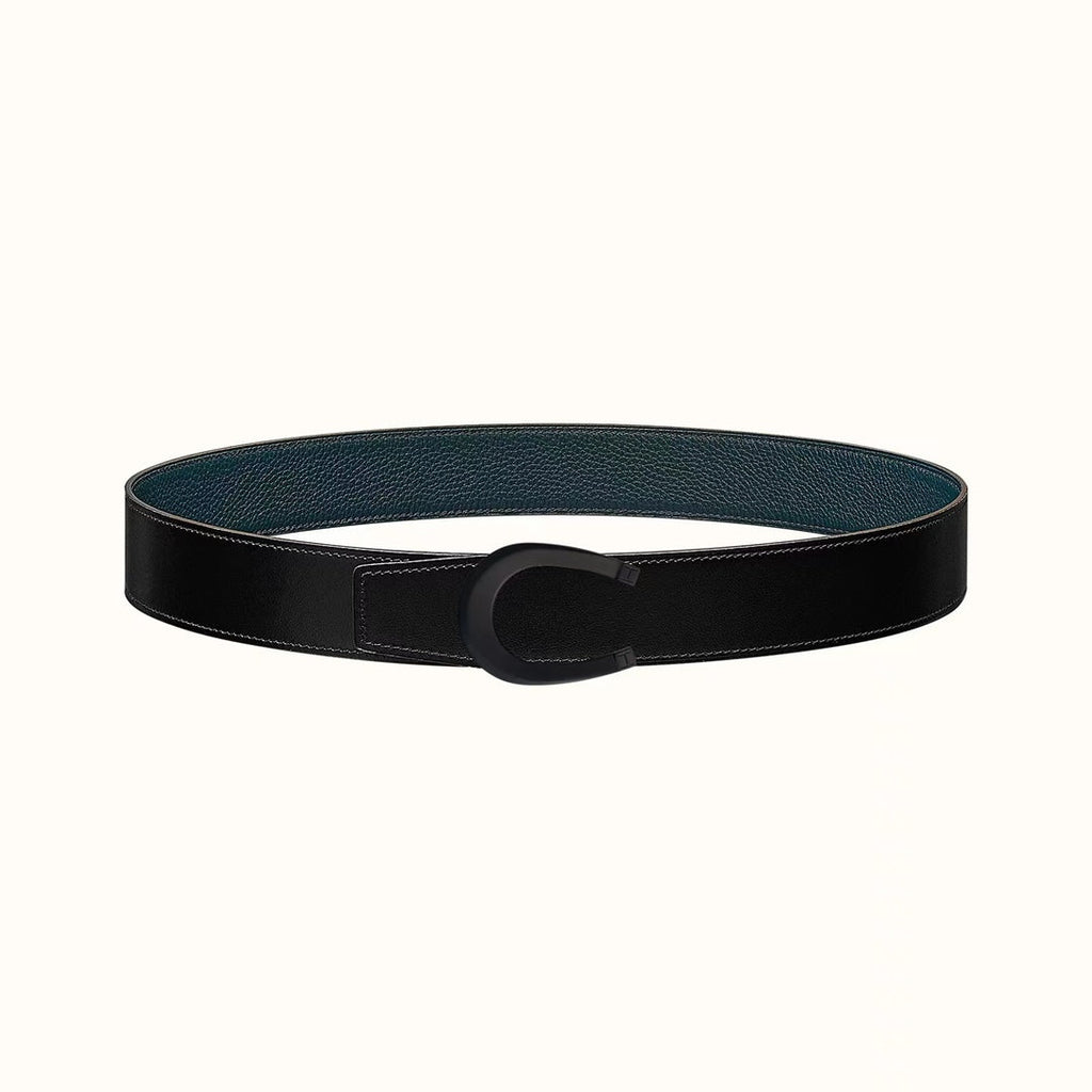 HERMES LUCK BELT BUCKLE & REVERSIBLE BLACK AND NAVY BLUE LEATHER STRAP 38MM