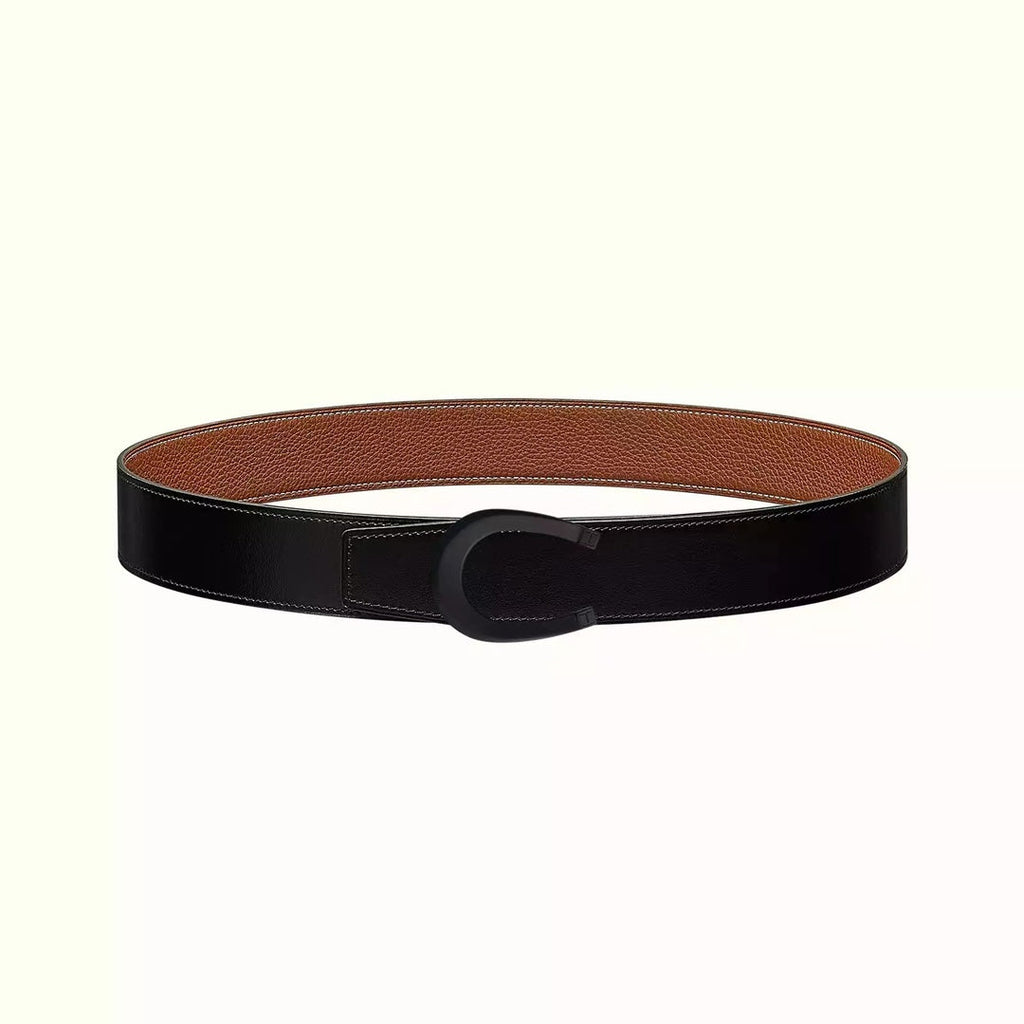 HERMES LUCK BELT BUCKLE & REVERSIBLE GINGER ORANGE AND BLACK LEATHER STRAP 38MM