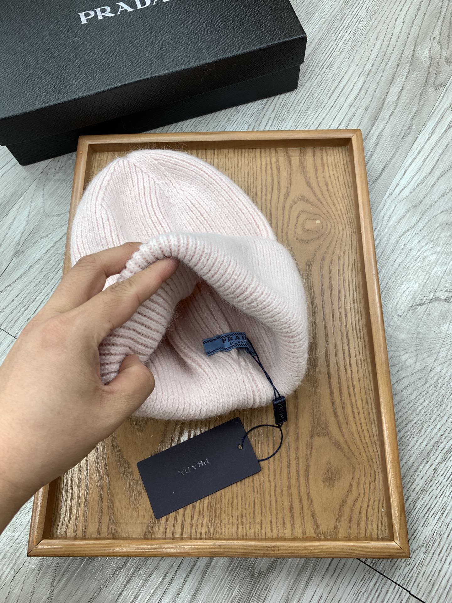 PRADA BEANIE HAT IN SOLF PINK WOOL 108751