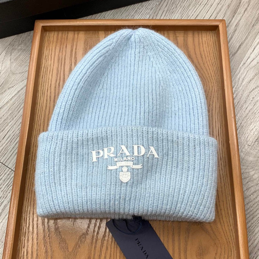 PRADA BEANIE HAT IN LIGHT BLUE WOOL 108744