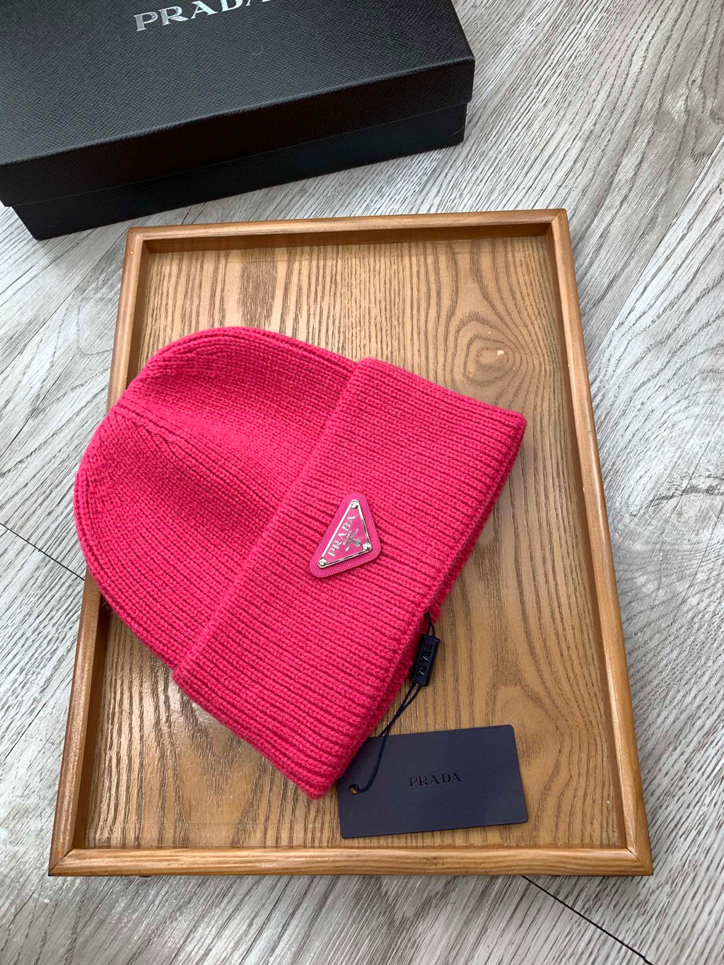 PRADA BEANIIE HAT IN BRIGHT PINK WOOL 335037