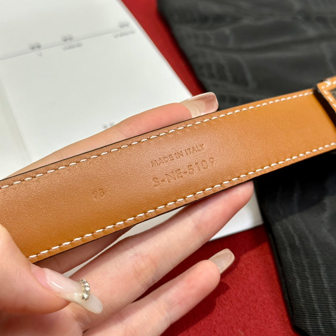 CELINE TRIOMPHE BELT 25MM REVERSIBLE IN DARK BROWN LOGO PRINT AND BROWN CALFSKIN WITH GOLD BUCKLE