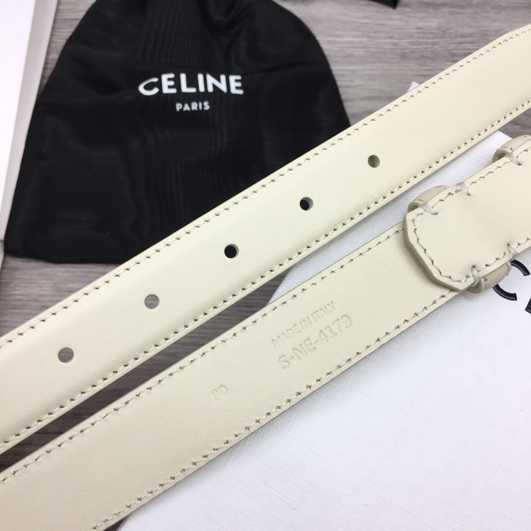 CELINE CL MEDIUM 25 MM TRIOMPHE BELT IN WHITE LEATHER GOLD HARDWARE