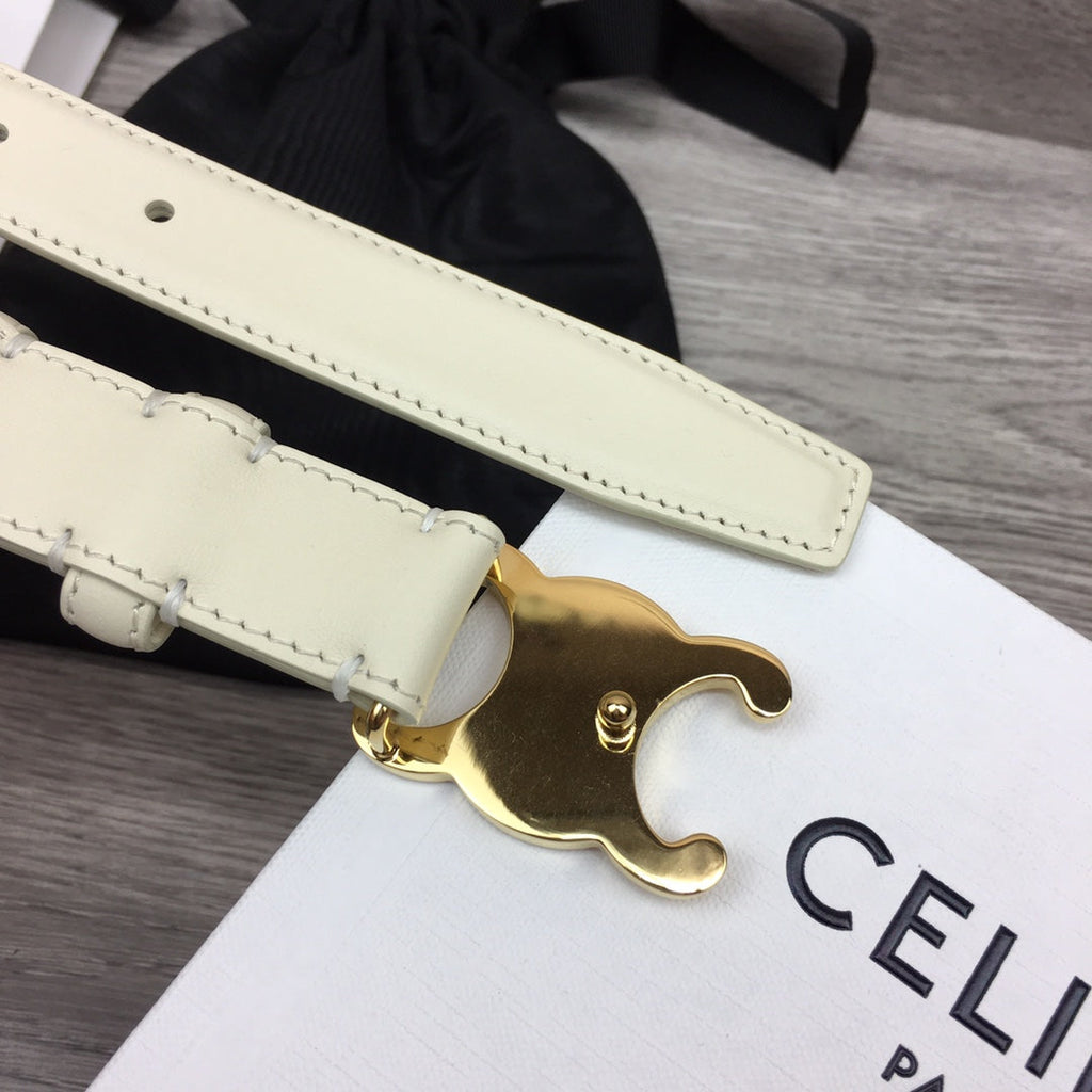 CELINE CL MEDIUM 25 MM TRIOMPHE BELT IN WHITE LEATHER GOLD HARDWARE