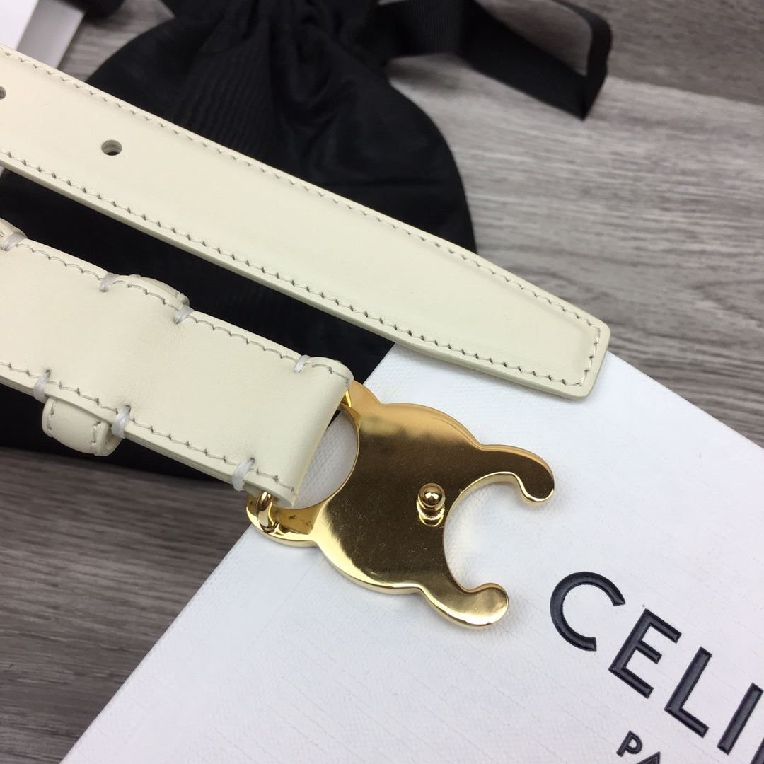 CELINE CL MEDIUM 25 MM TRIOMPHE BELT IN WHITE LEATHER GOLD HARDWARE