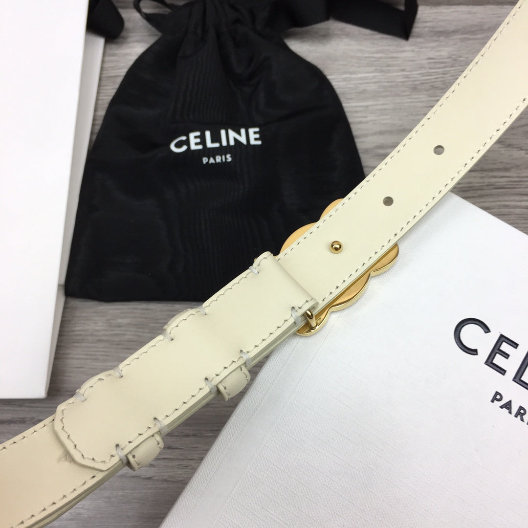 CELINE CL MEDIUM 25 MM TRIOMPHE BELT IN WHITE LEATHER GOLD HARDWARE
