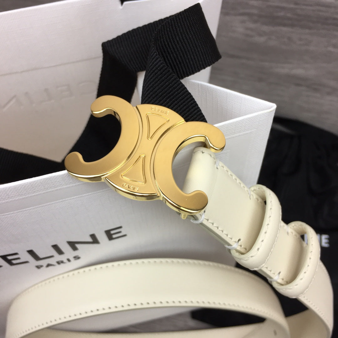 CELINE CL MEDIUM 25 MM TRIOMPHE BELT IN WHITE LEATHER GOLD HARDWARE