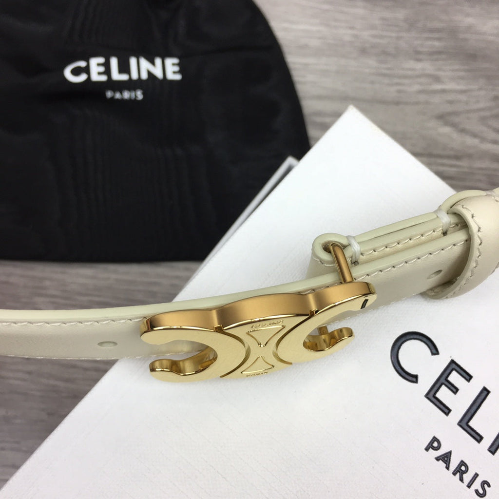 CELINE CL MEDIUM 25 MM TRIOMPHE BELT IN WHITE LEATHER GOLD HARDWARE