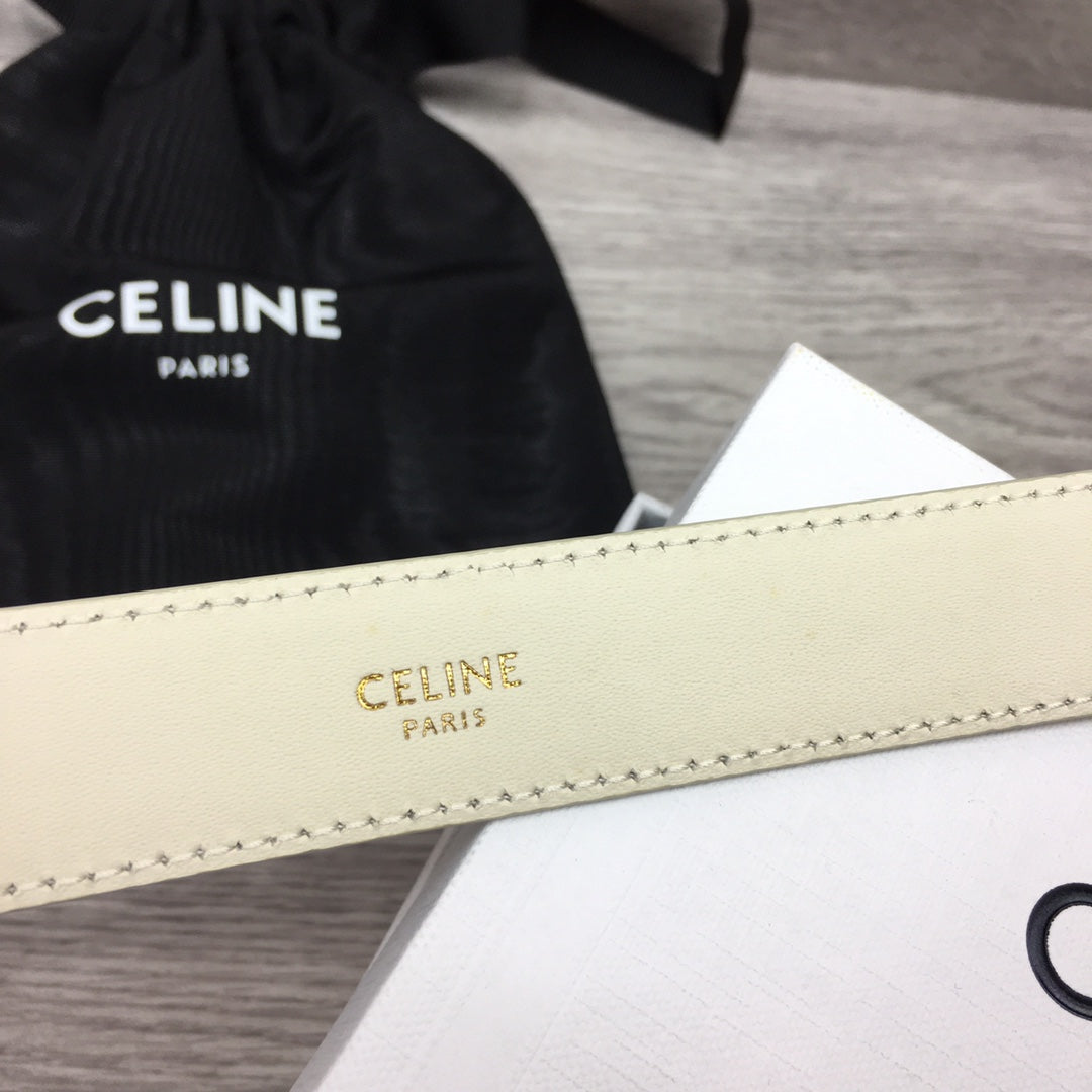 CELINE CL MEDIUM 25 MM TRIOMPHE BELT IN WHITE LEATHER GOLD HARDWARE
