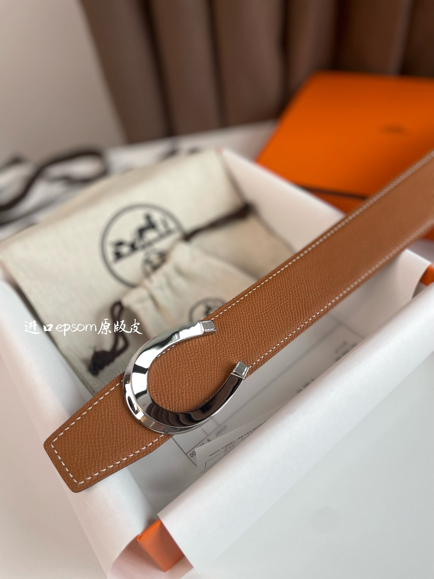 HERMES LUCK BELT BUCKLE & REVERSIBLE GINGER ORANGE AND BLACK LEATHER STRAP 38MM SILVER HARDWARE