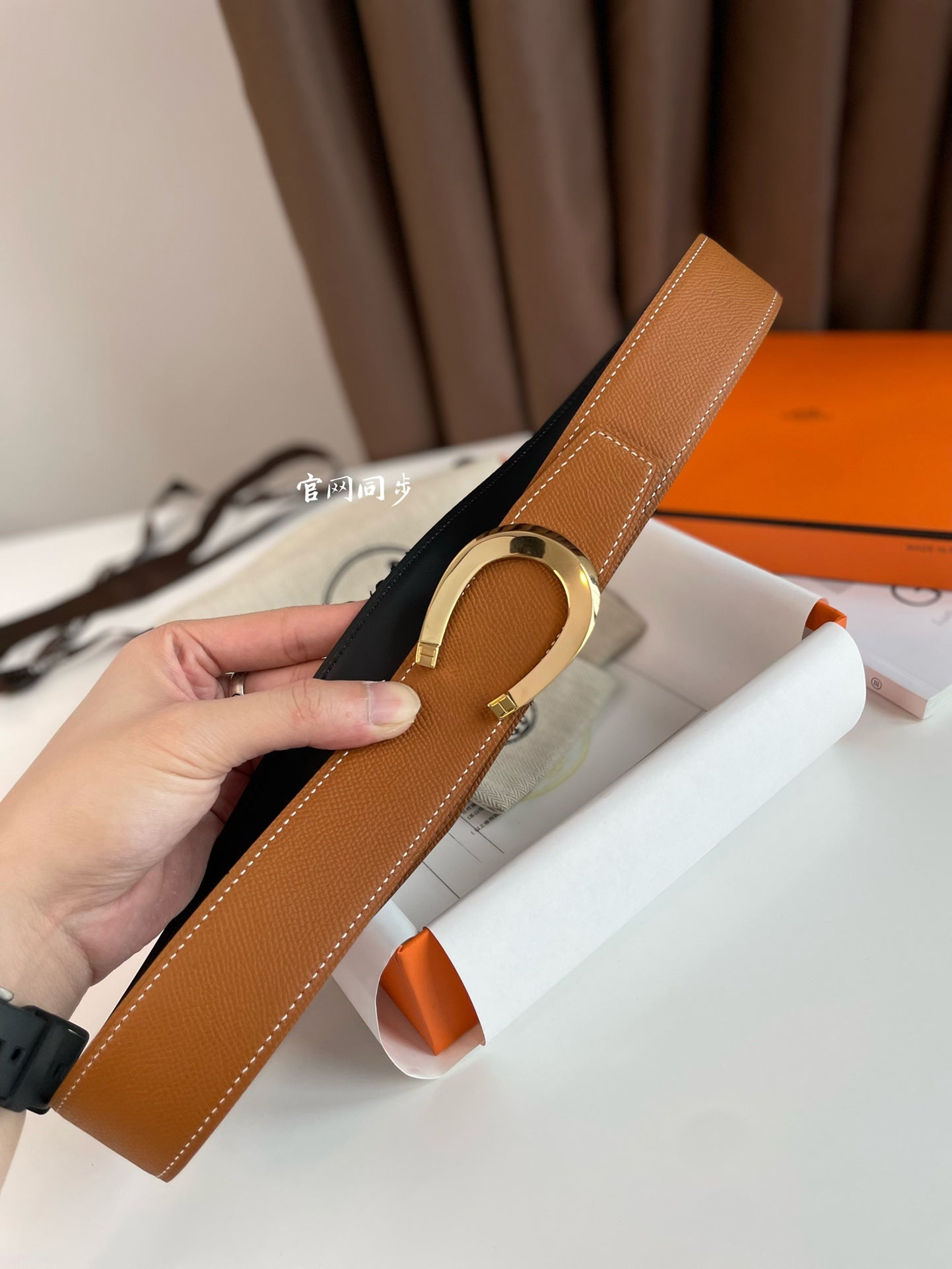 HERMES LUCK BELT BUCKLE & REVERSIBLE GINGER ORANGE LEATHER STRAP 38MM GOLDEN HARDWARE