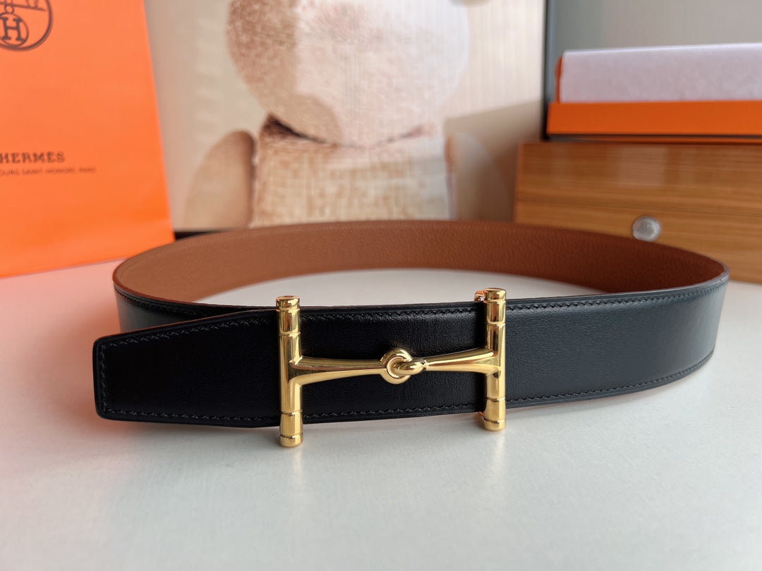 HERMES JUMBO BELT BUCKLE & REVERSIBLE CIDER ORANGE AND BLACK LEATHER STRAP 38 MM GOLD HARDWARE