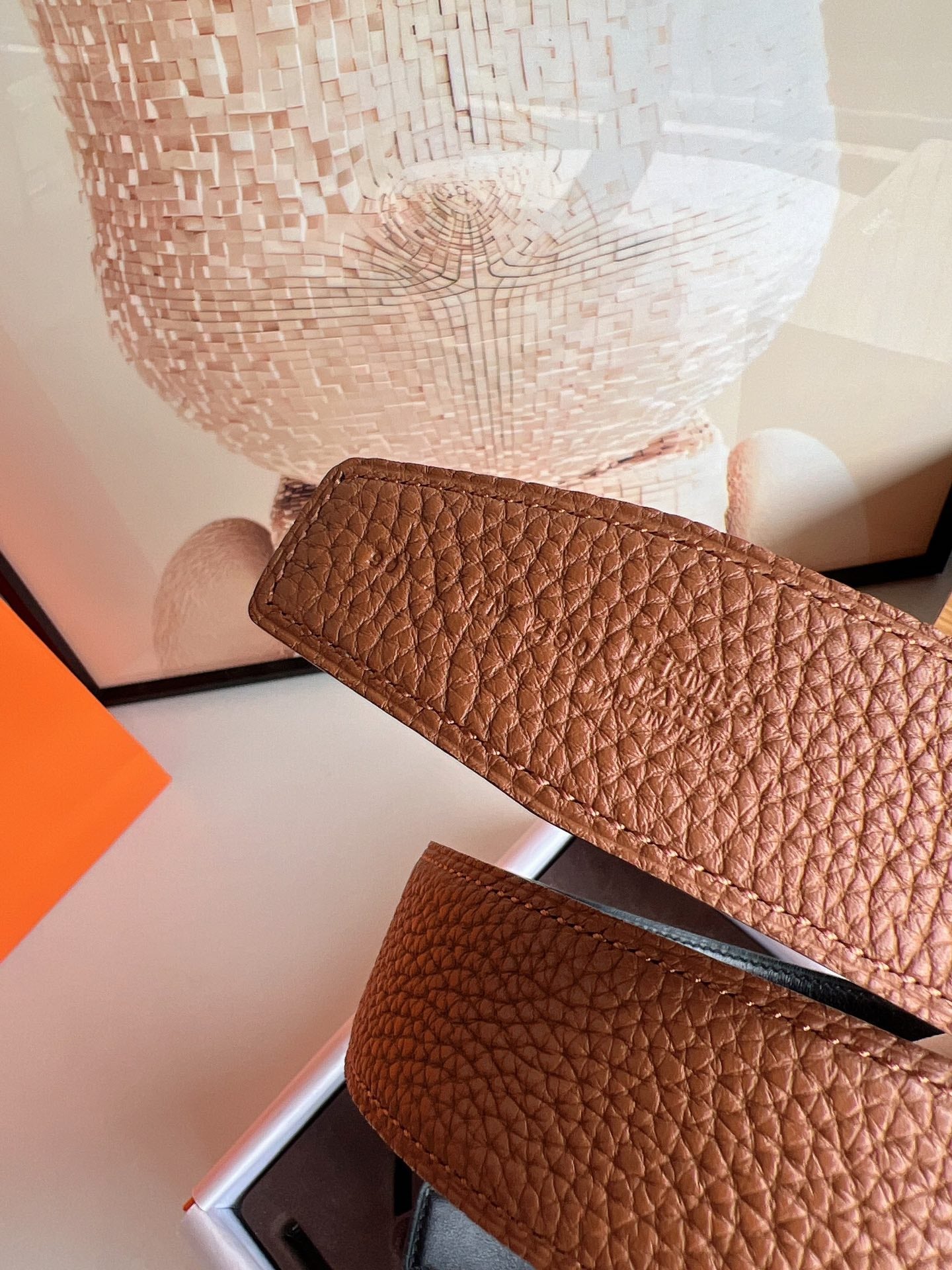 HERMES JUMBO BELT BUCKLE & REVERSIBLE CIDER ORANGE AND BLACK LEATHER STRAP 38 MM GOLD HARDWARE