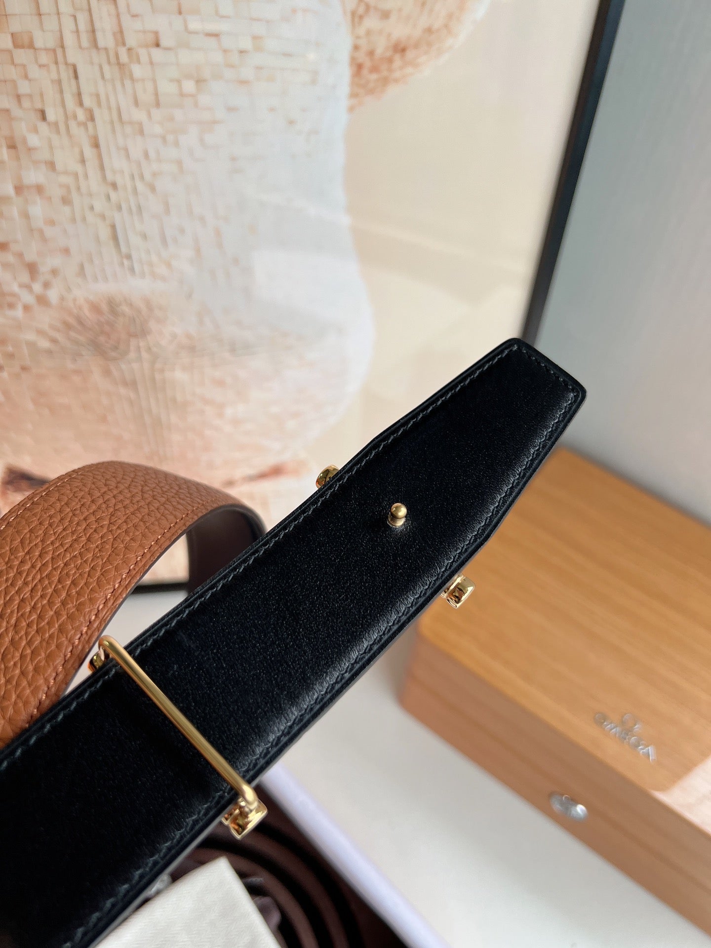 HERMES JUMBO BELT BUCKLE & REVERSIBLE CIDER ORANGE AND BLACK LEATHER STRAP 38 MM GOLD HARDWARE