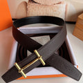 HERMES H D'ANCRE BELT BUCKLE & REVERSIBLE CHOCOLATE BROWN LEATHER STRAP 38 MM GOLD HARDWARE