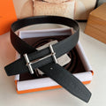HERMES H D'ANCRE BELT BUCKLE & REVERSIBLE BLACK LEATHER STRAP 38 MM SILVER HARDWARE