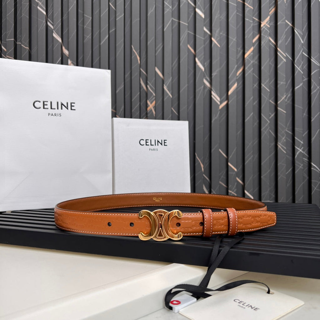 CELINE CL TRIOMPHE 25 MM BELT IN ORANGE CALFSKIN GOLD HARDWARE