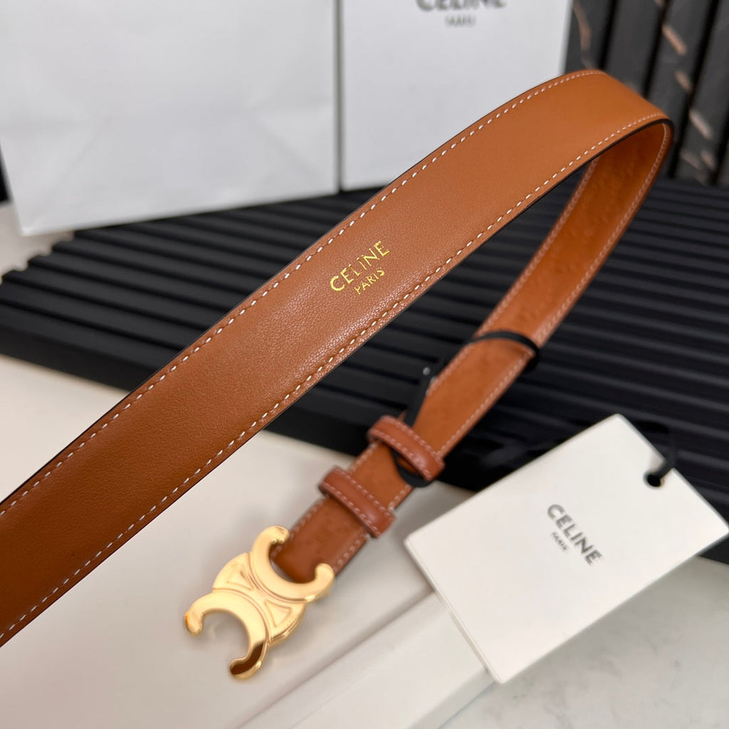 CELINE CL TRIOMPHE 25 MM BELT IN ORANGE CALFSKIN GOLD HARDWARE