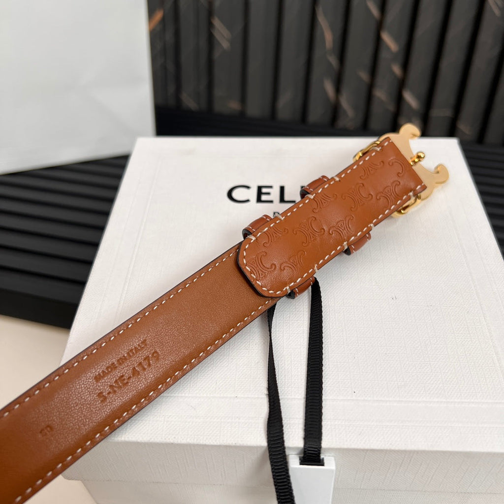 CELINE CL TRIOMPHE 25 MM BELT IN ORANGE CALFSKIN GOLD HARDWARE