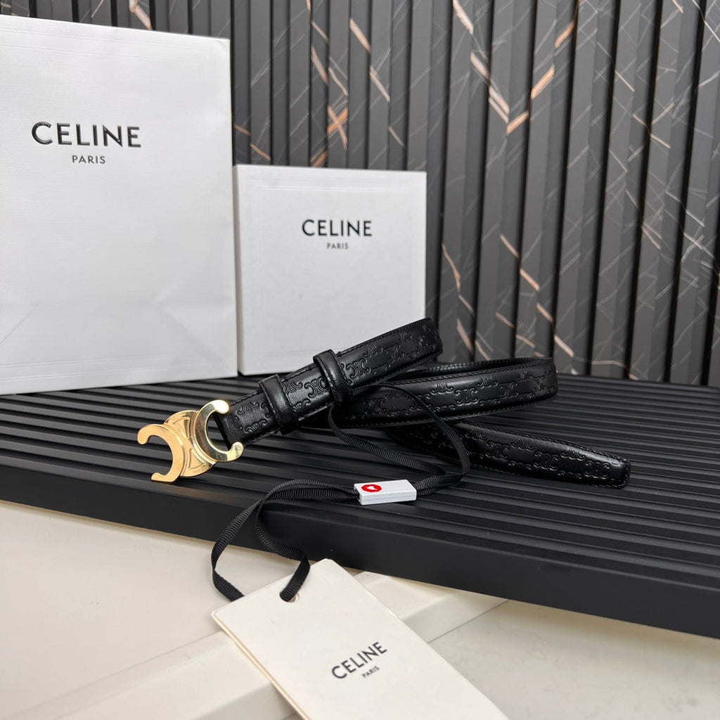 CELINE CL TRIOMPHE 25 MM BELT IN BLACK CALFSKIN GOLD HARDWARE