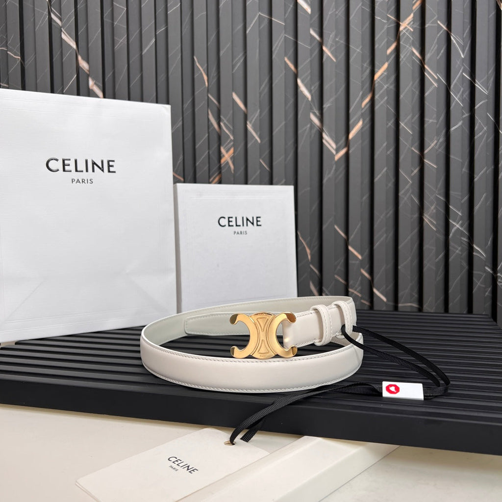CELINE CL TRIOMPHE 25 MM BELT IN WHITE CALFSKIN GOLD HARDWARE