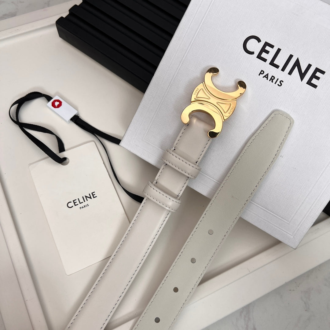 CELINE CL TRIOMPHE 25 MM BELT IN WHITE CALFSKIN GOLD HARDWARE
