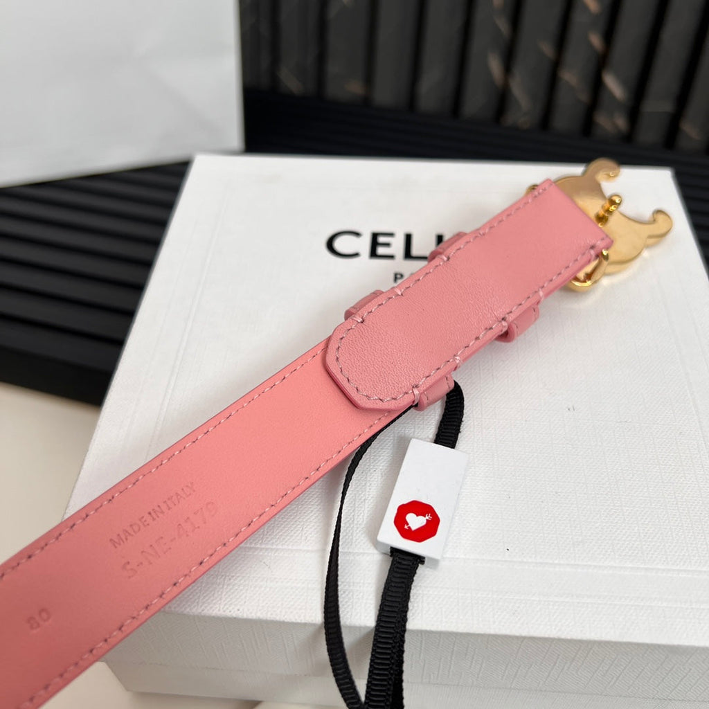 CELINE CL TRIOMPHE 25 MM BELT IN BLUSH PINK CALFSKIN GOLD HARDWARE