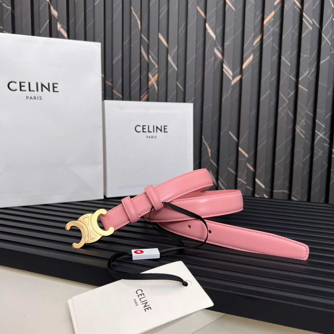 CELINE CL TRIOMPHE 25 MM BELT IN BLUSH PINK CALFSKIN GOLD HARDWARE