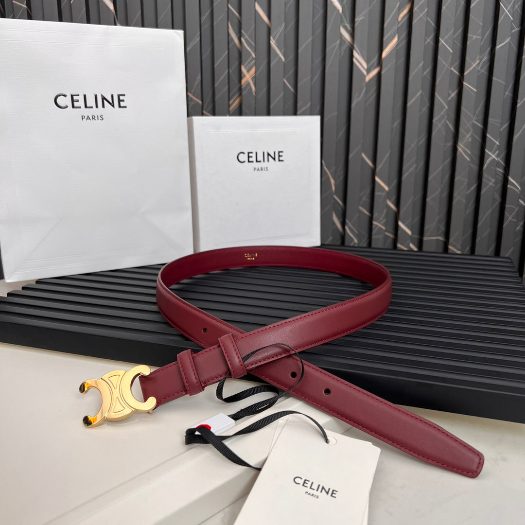 CELINE CL TRIOMPHE 25 MM BELT IN CURRANT RED CALFSKIN GOLD HARDWARE