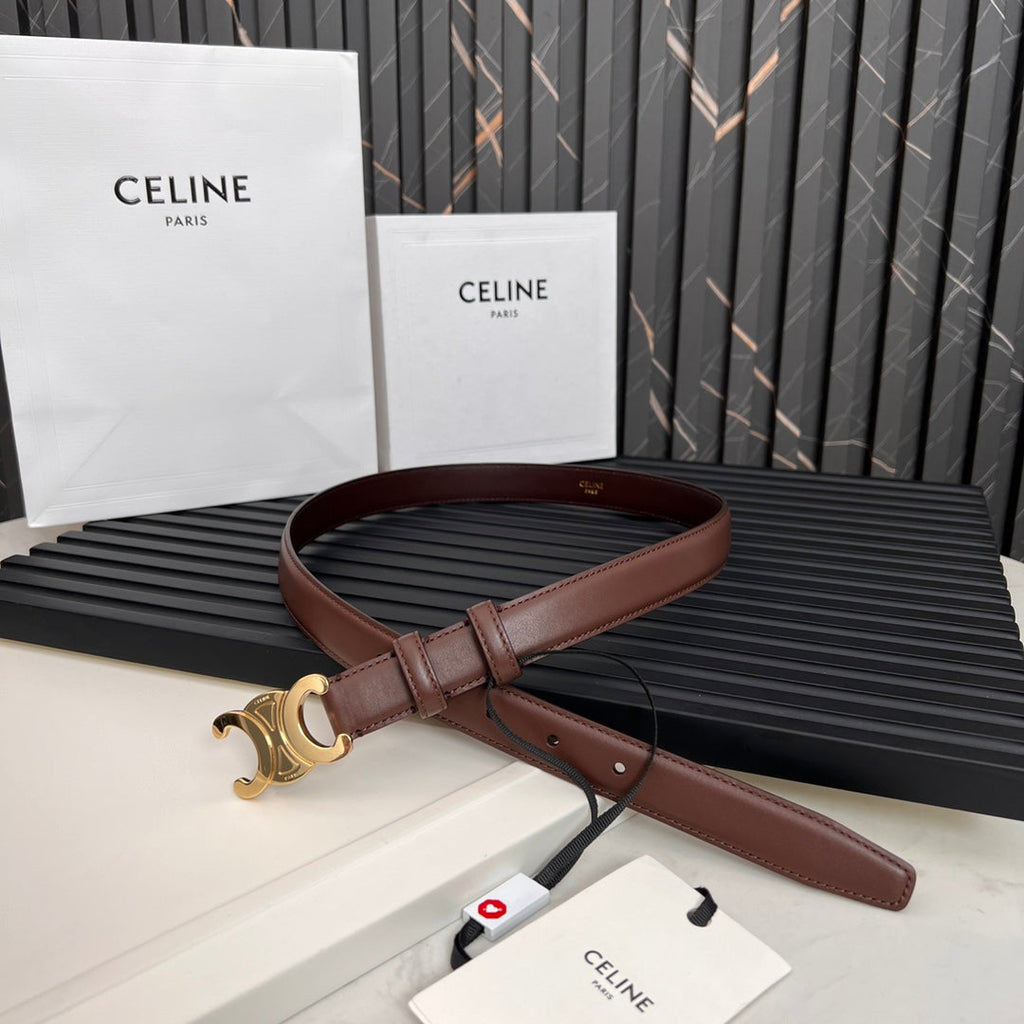 CELINE CL TRIOMPHE 25 MM BELT IN PENNY BROWN CALFSKIN GOLD HARDWARE