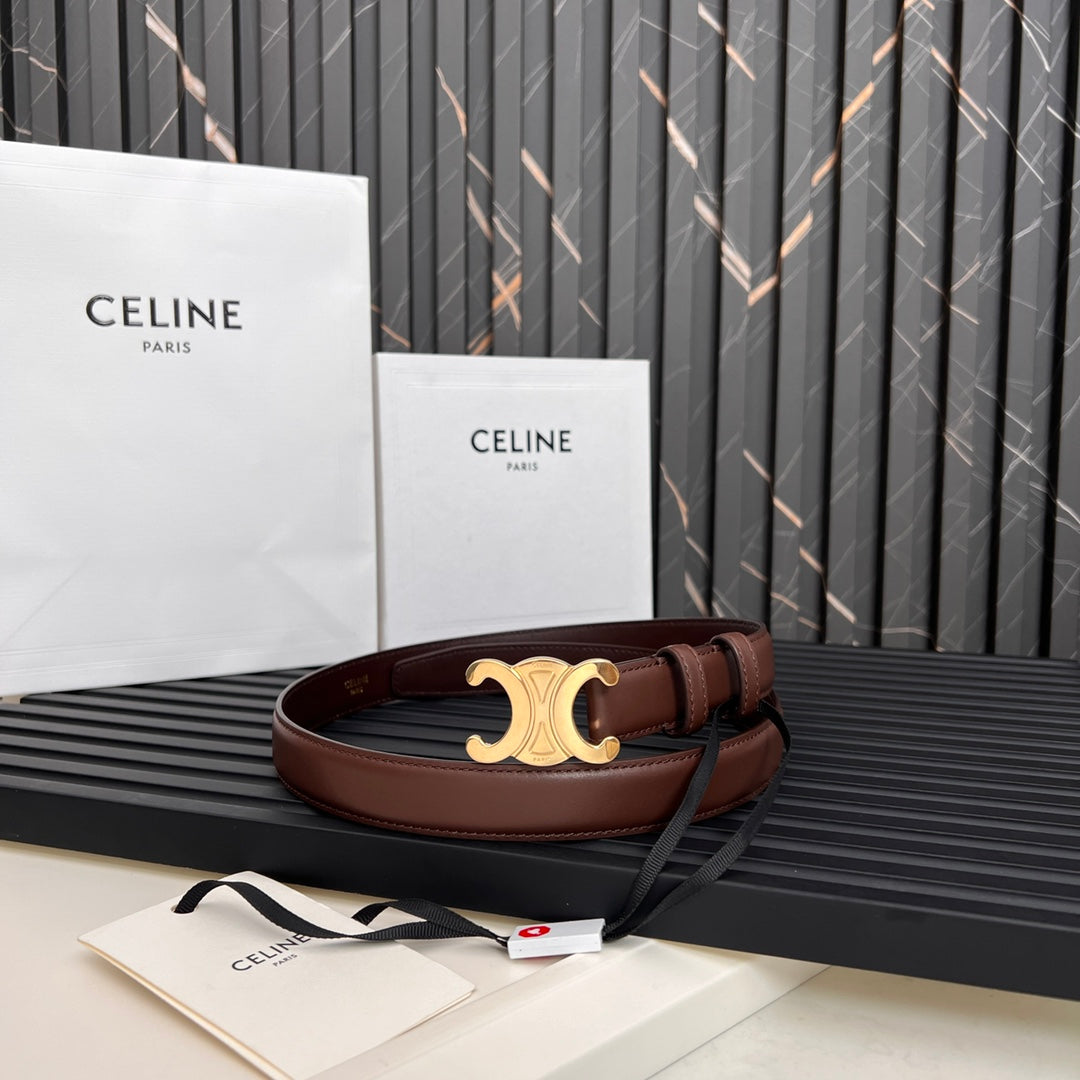 CELINE CL TRIOMPHE 25 MM BELT IN PENNY BROWN CALFSKIN GOLD HARDWARE