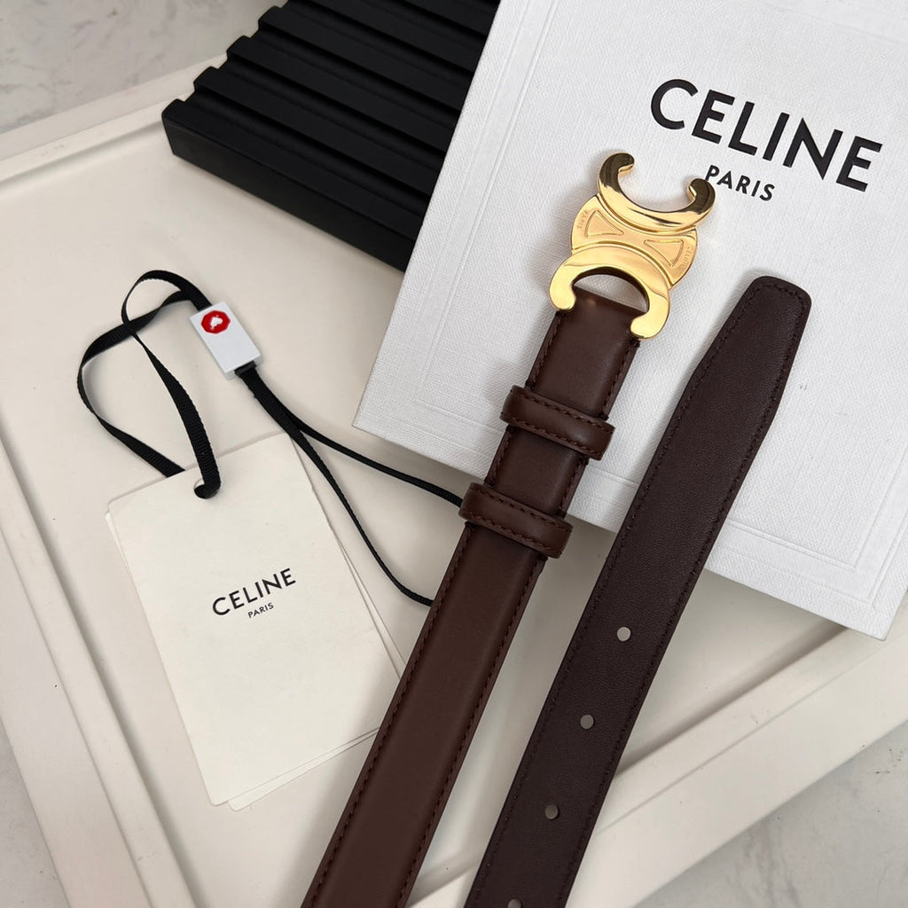 CELINE CL TRIOMPHE 25 MM BELT IN PENNY BROWN CALFSKIN GOLD HARDWARE