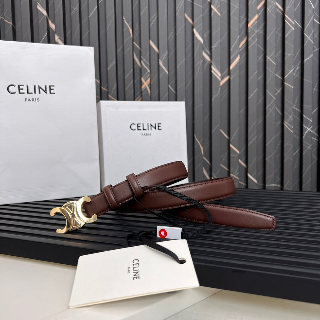 CELINE CL TRIOMPHE 25 MM BELT IN PENNY BROWN CALFSKIN GOLD HARDWARE
