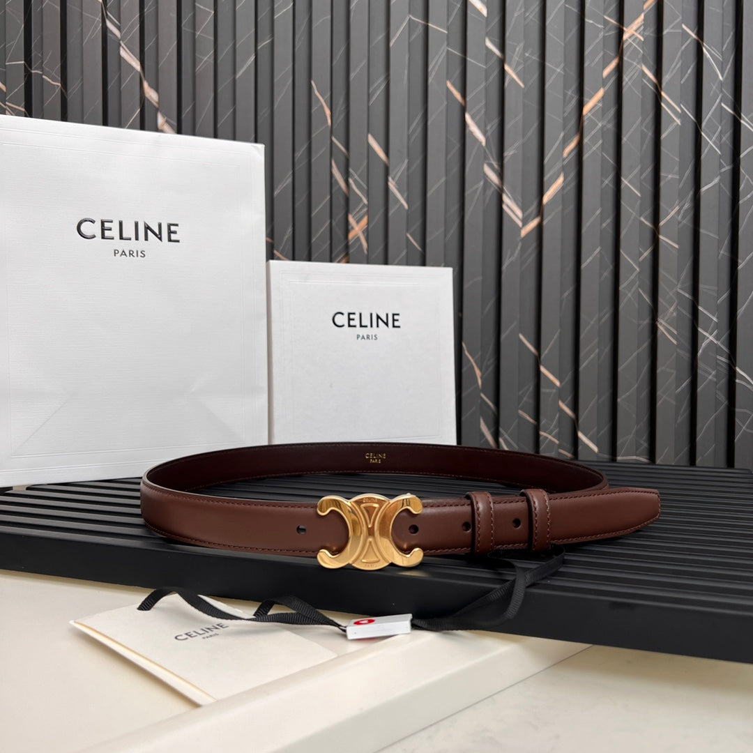 CELINE CL TRIOMPHE 25 MM BELT IN PENNY BROWN CALFSKIN GOLD HARDWARE
