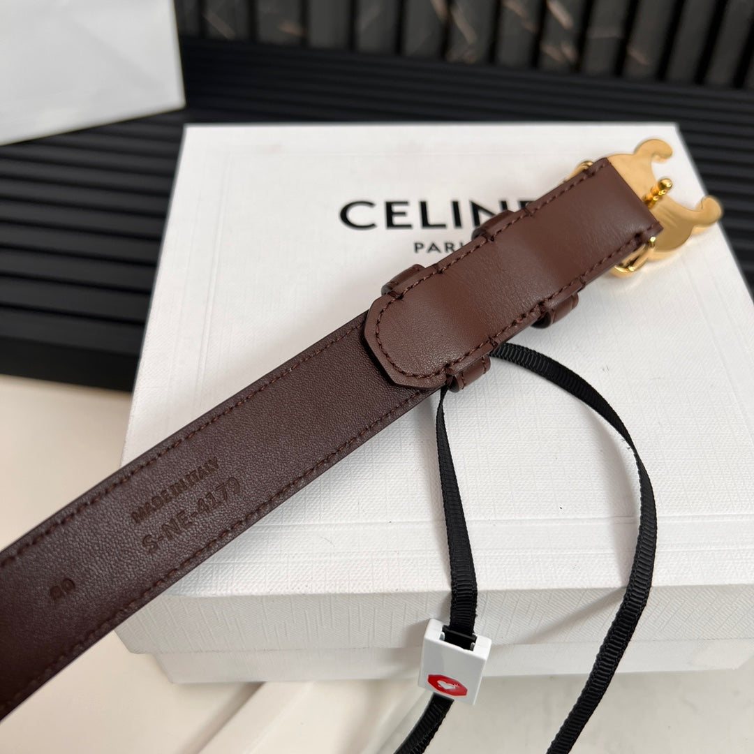 CELINE CL TRIOMPHE 25 MM BELT IN PENNY BROWN CALFSKIN GOLD HARDWARE