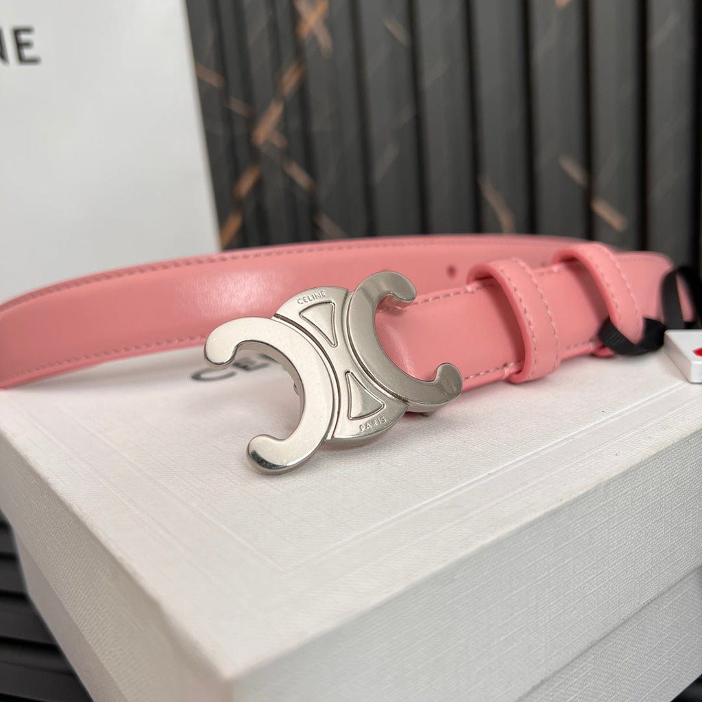 CELINE TRIOMPHE 25 MM BELT IN BLUSH PINK CALFSKIN SILVER HARDWARE