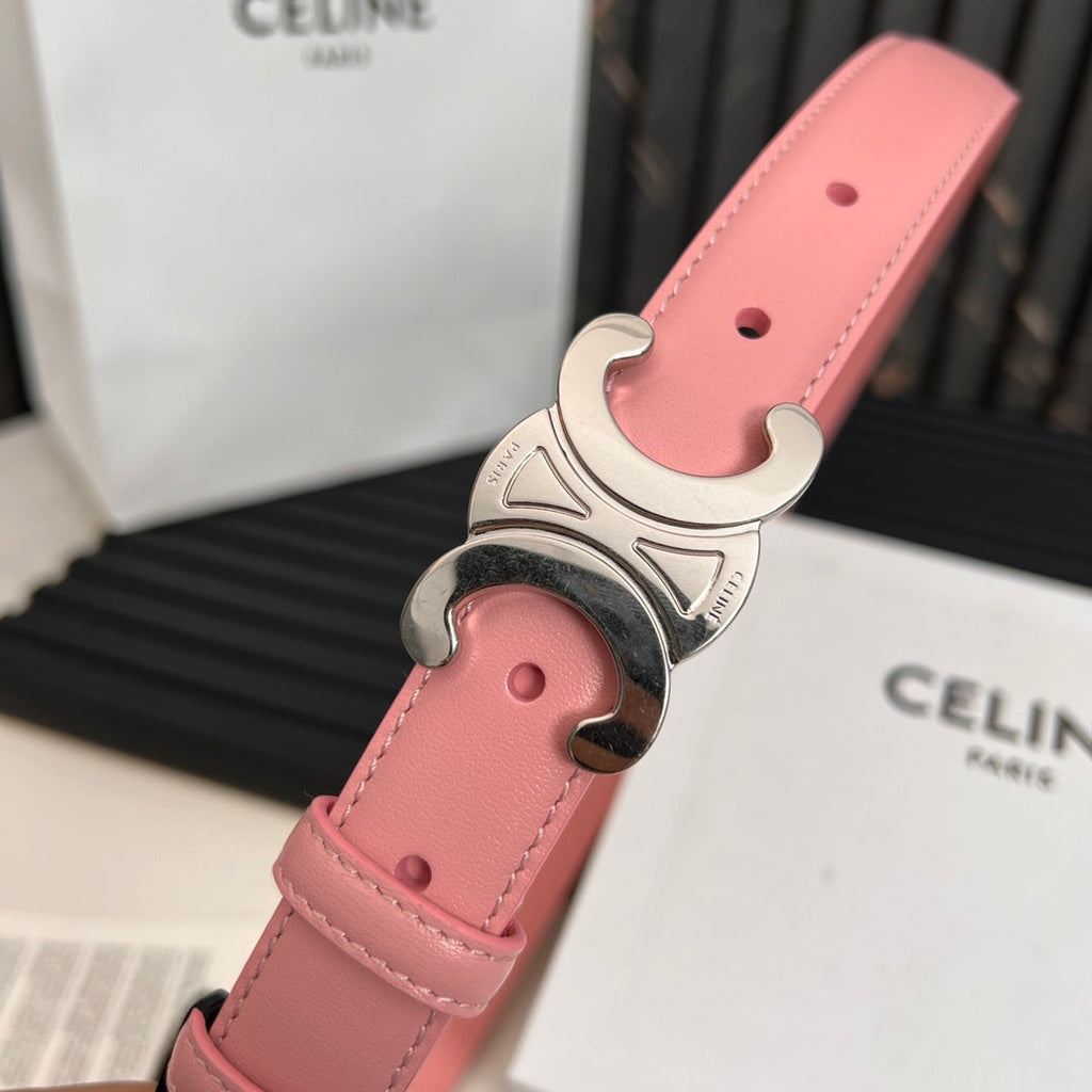 CELINE TRIOMPHE 25 MM BELT IN BLUSH PINK CALFSKIN SILVER HARDWARE