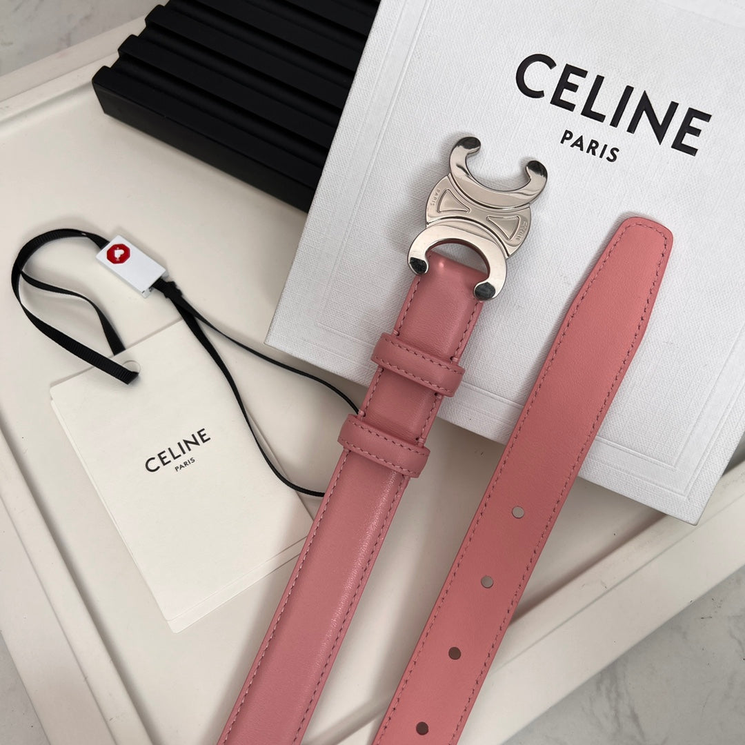 CELINE TRIOMPHE 25 MM BELT IN BLUSH PINK CALFSKIN SILVER HARDWARE