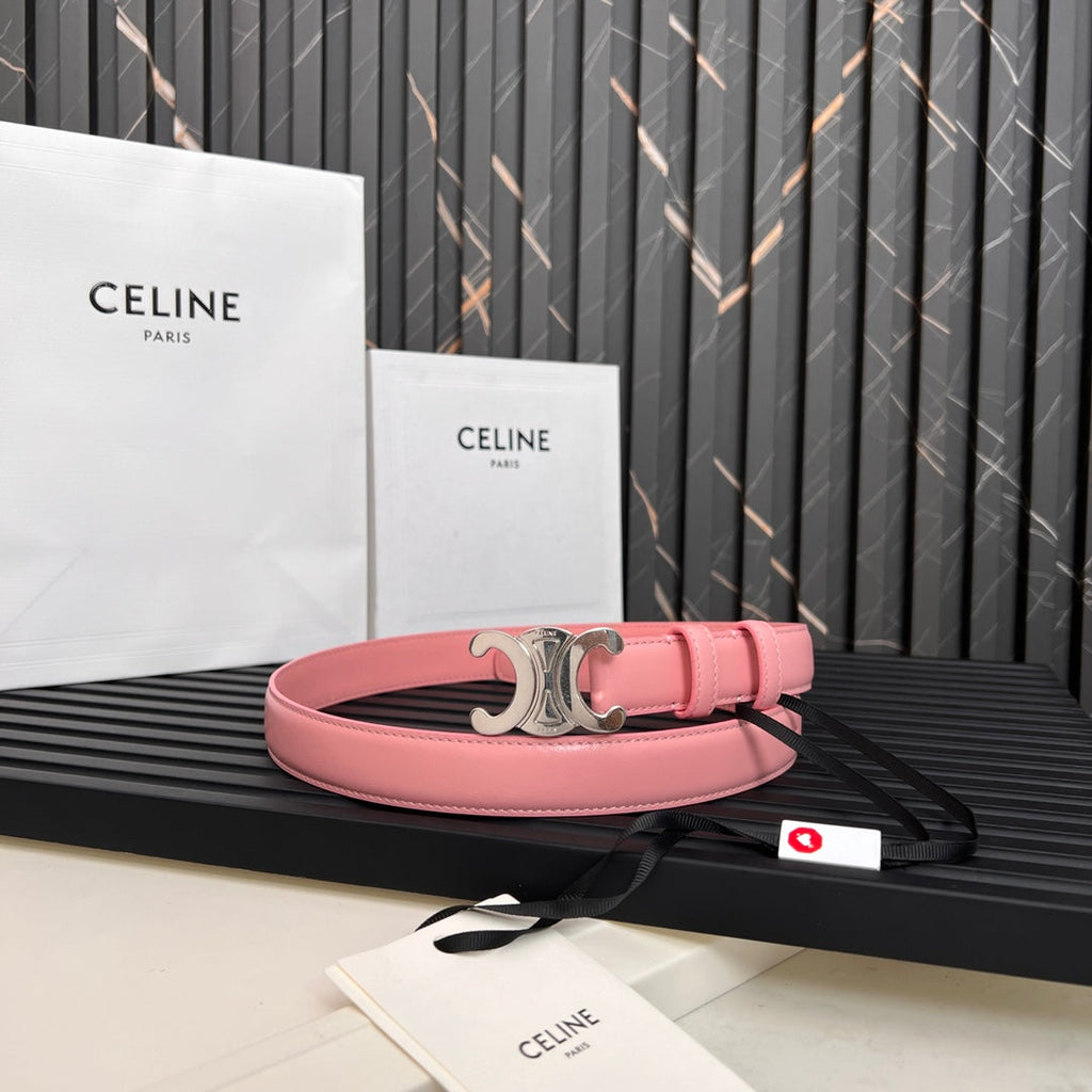 CELINE TRIOMPHE 25 MM BELT IN BLUSH PINK CALFSKIN SILVER HARDWARE
